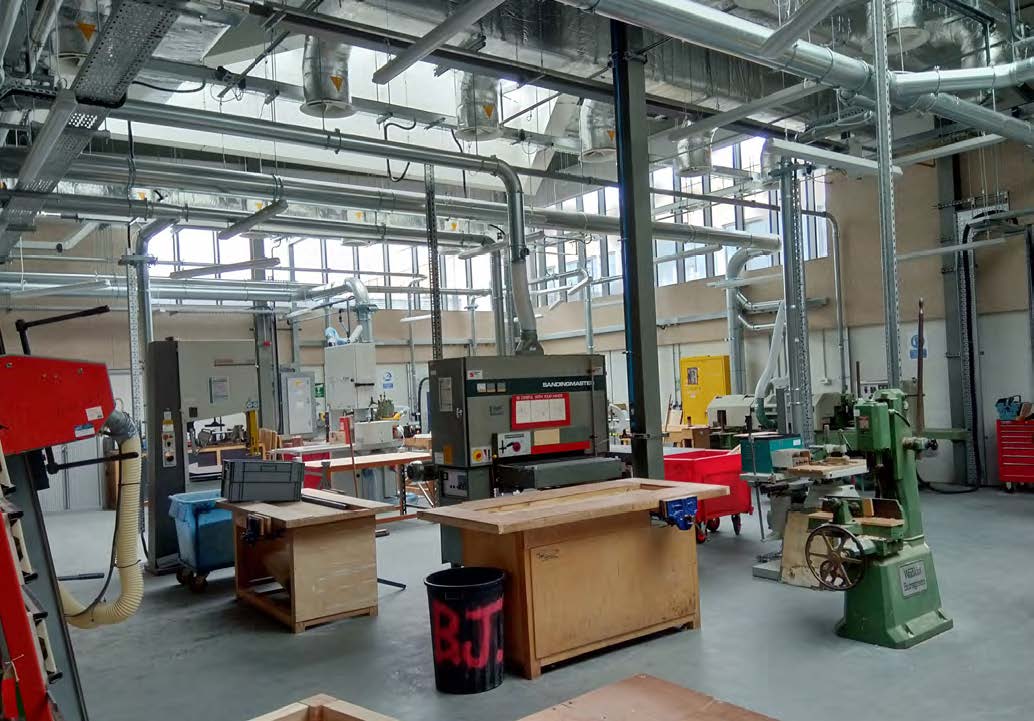 Lathes and work tables at a teaching space in Forth Valley College.