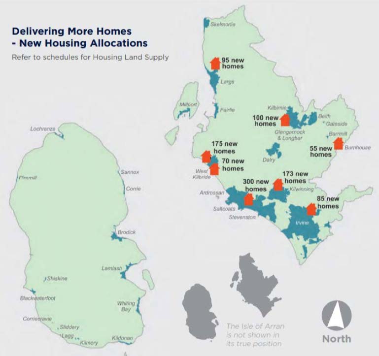 A map of the new housing allocations on the isle of Arran.