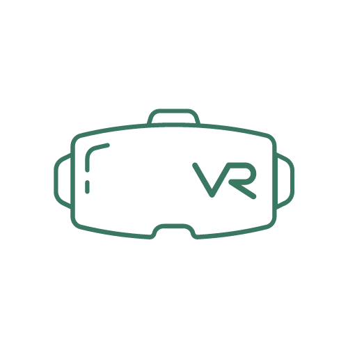 A virtual reality headset with the words VR set within the goggles.