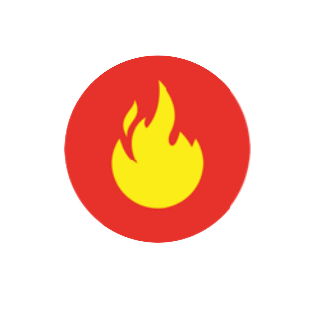 A graphic of a fire in a red circle.