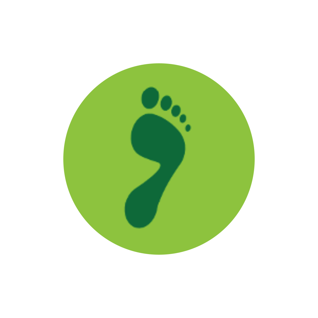 A graphic of a single footprint in a green circle.