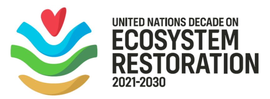 United Nations Decade on Ecosystem Restoration 2021-2030 logo with a heart and three curved lines underneath it.