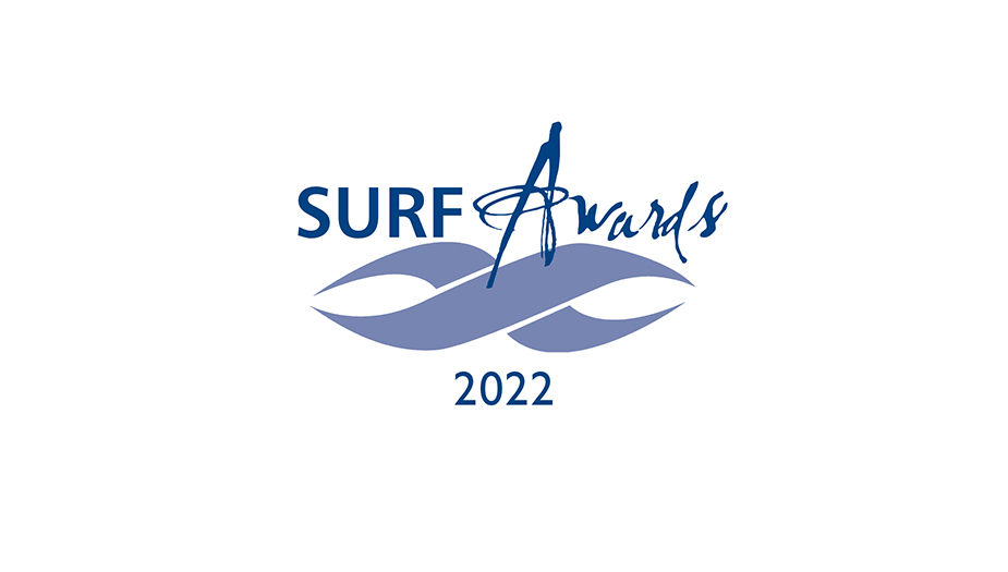The words 'Surf Awards 2022' above an X shaped graphic in blue.