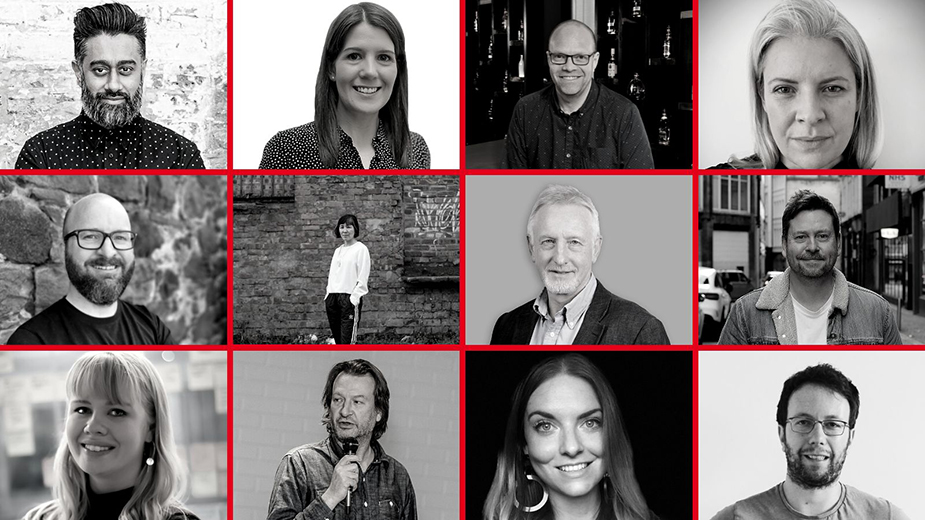 A collage of 12 portraits from the 2023 Scottish Design Awards judging panel.