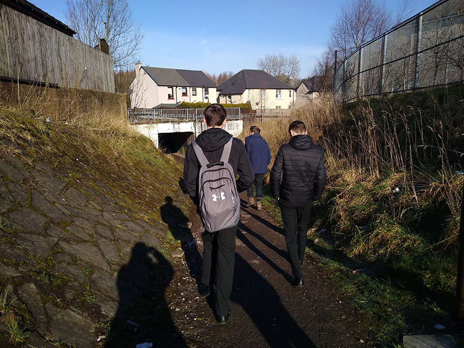 Young people walking through a 'dodgy' underpass in Denny.