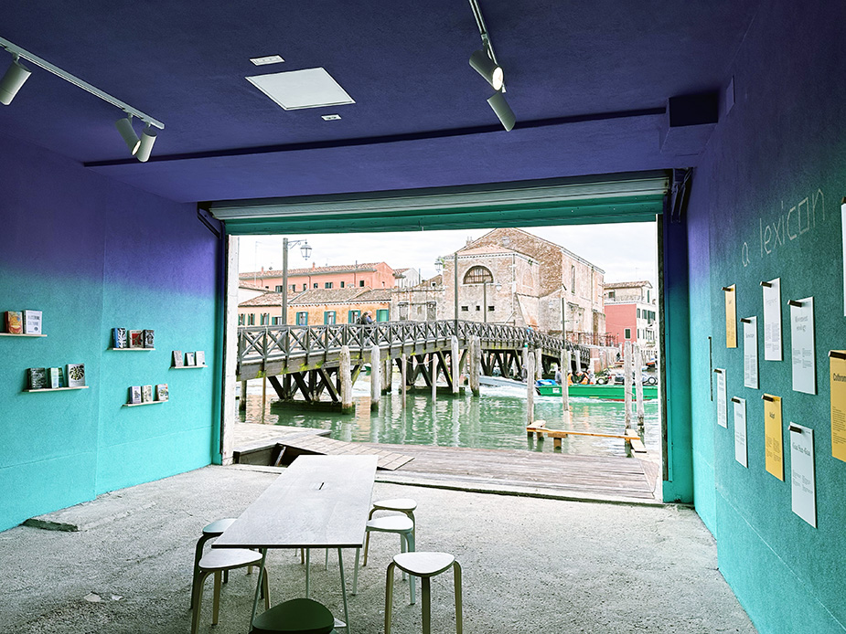 A view of the canal from the a Fragile Correspondence exhibition space with the bridge visible.