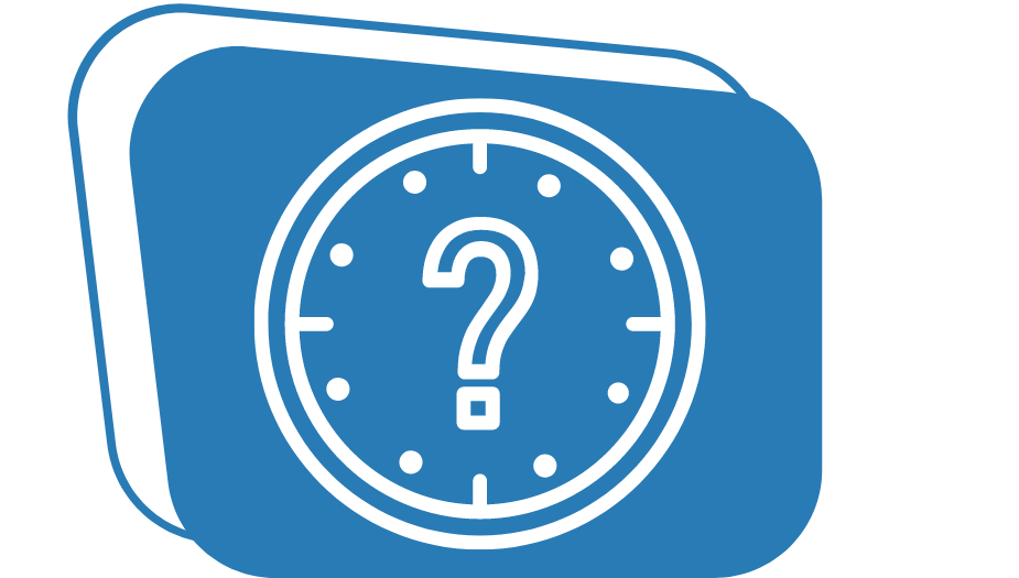 An icon of a question mark in the centre of a clock above a dark blue backdrop.