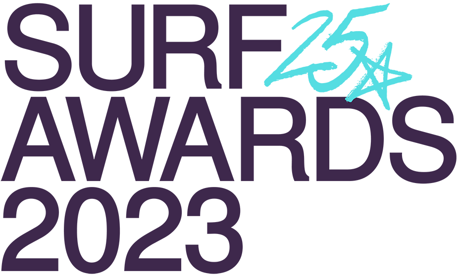 A logo with the words SURF 25 AWARDS 2023, with a star underneath the number 25.
