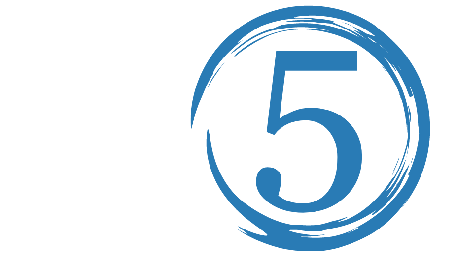 The number 5 in a blue circle.