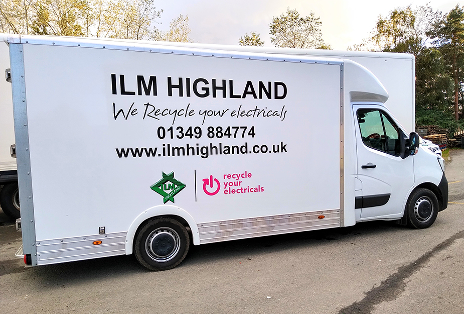 A white van with the worlds ILM Highland on the side.