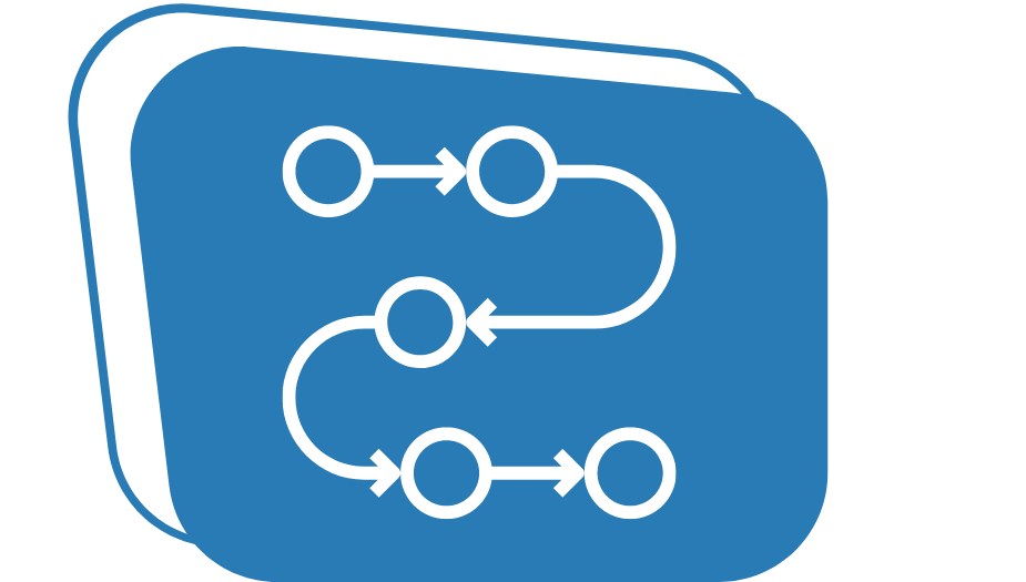An icon illustrating the flow of process with circles indicating steps and arrows connecting it together.