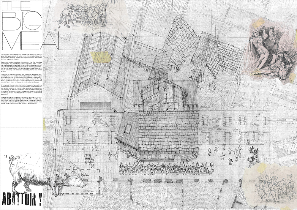 An architectural sketch and drawing by Michael Becker who won the Rias Andy MacMillan Drawing Award for this year's student award.