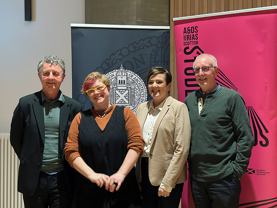 Judges from the 2023 A&DS and RIAS Scottish Student Awards smiling at the camera at the award's ceremony.