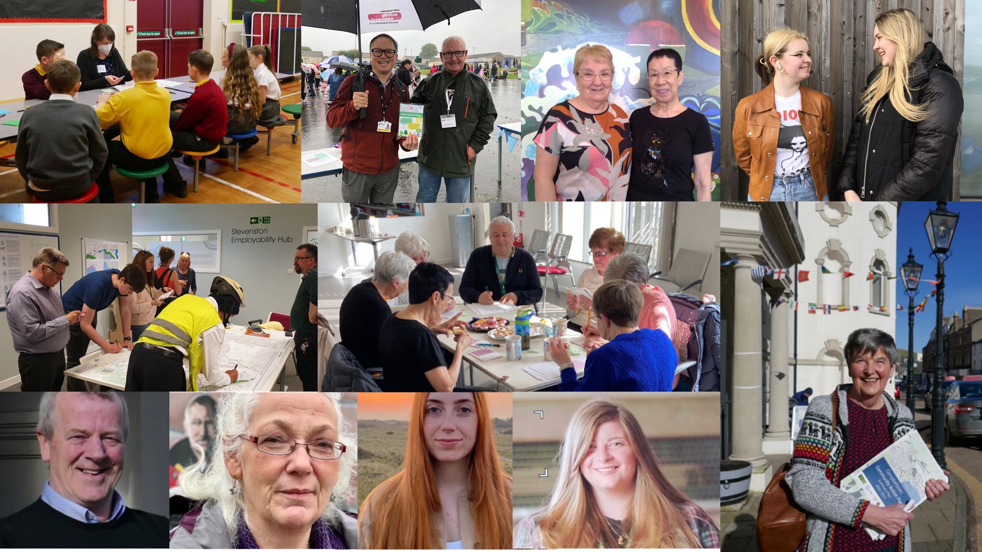A collage of images of people from across Scotland who have been part of the Climate Action Towns project 
