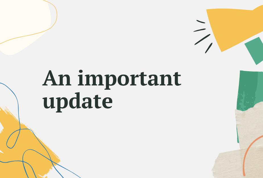 Graphics with abstract shapes and the word 'An important update'