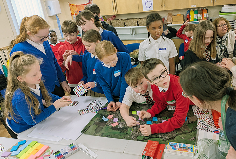 Pupils from three Armadale schools taking part in a mapping excercise for the Learning Locally project.