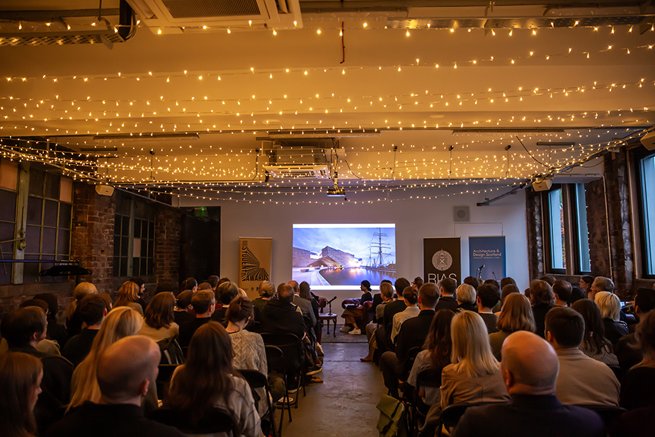 People listening in to a panel discussion at the A&DS and RIAS Scottish Student Awards for Architecture 2025.