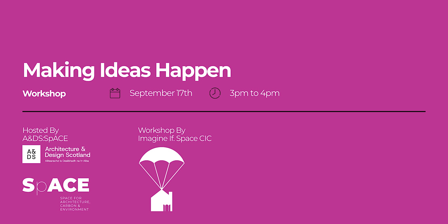 Making Ideas Happen Workshop with event information related to Hopeful Housing Futures exhibition.